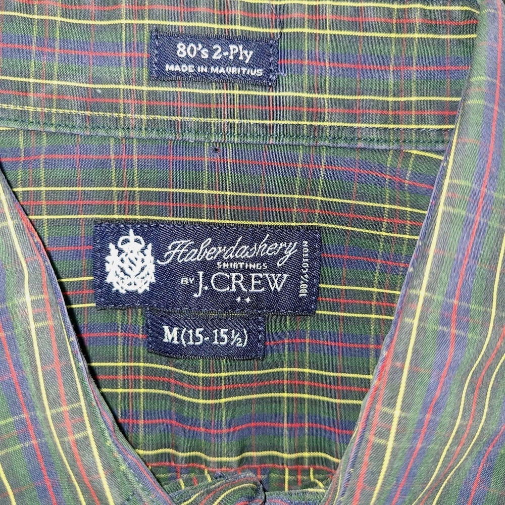 Vtg J. Crew Haberdashery Shirtings 80s Plaid Button Shirt Mens Med Green Red